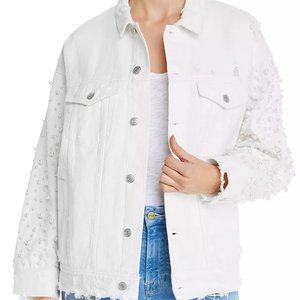 Embellished white denim jacket size small